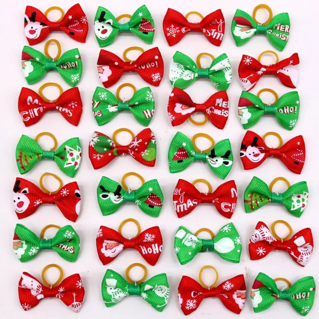 Cute red and green christmas dog grooming bows