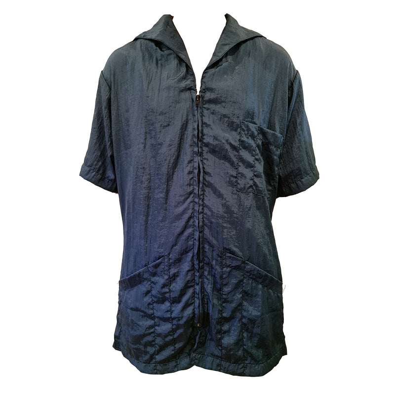 Navy blue zip up dog grooming top with pockets
