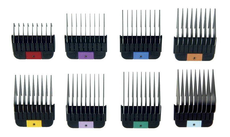 Wahl Universal A5 Blade Stainless Steel Comb Set 8 Pack + Container - 3mm to 2.5cm