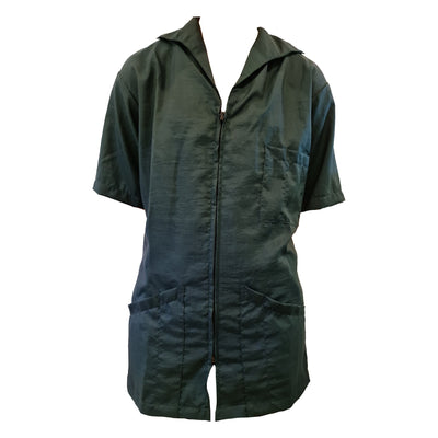 Bottle green zip up dog grooming top with pockets