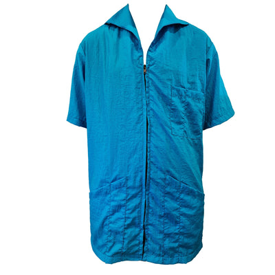 Teal zip up dog grooming top with pockets