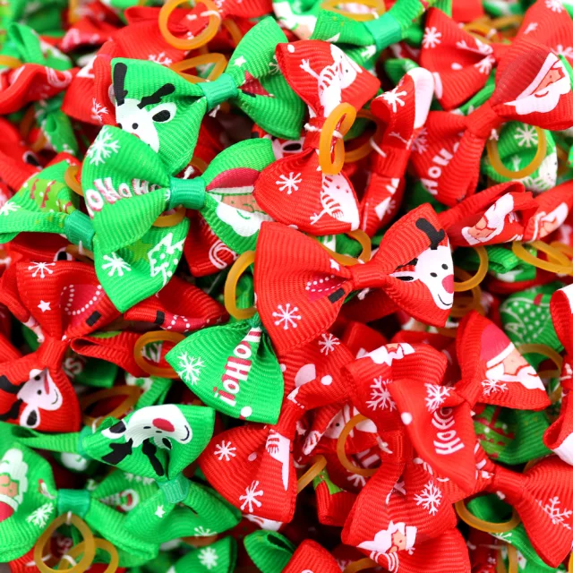 Cute red and green christmas dog grooming bows